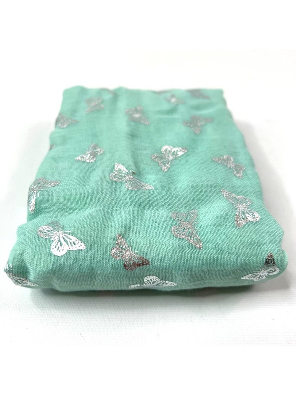 New Avenue 9 Aqua Blue Metallic Silver Butterfly Scarf 29x74